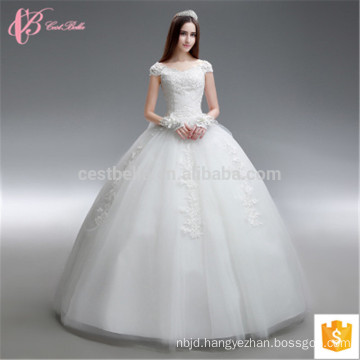 2017 Lalest princess short sleeve chapel train alibaba lace applique plus size wedding dress